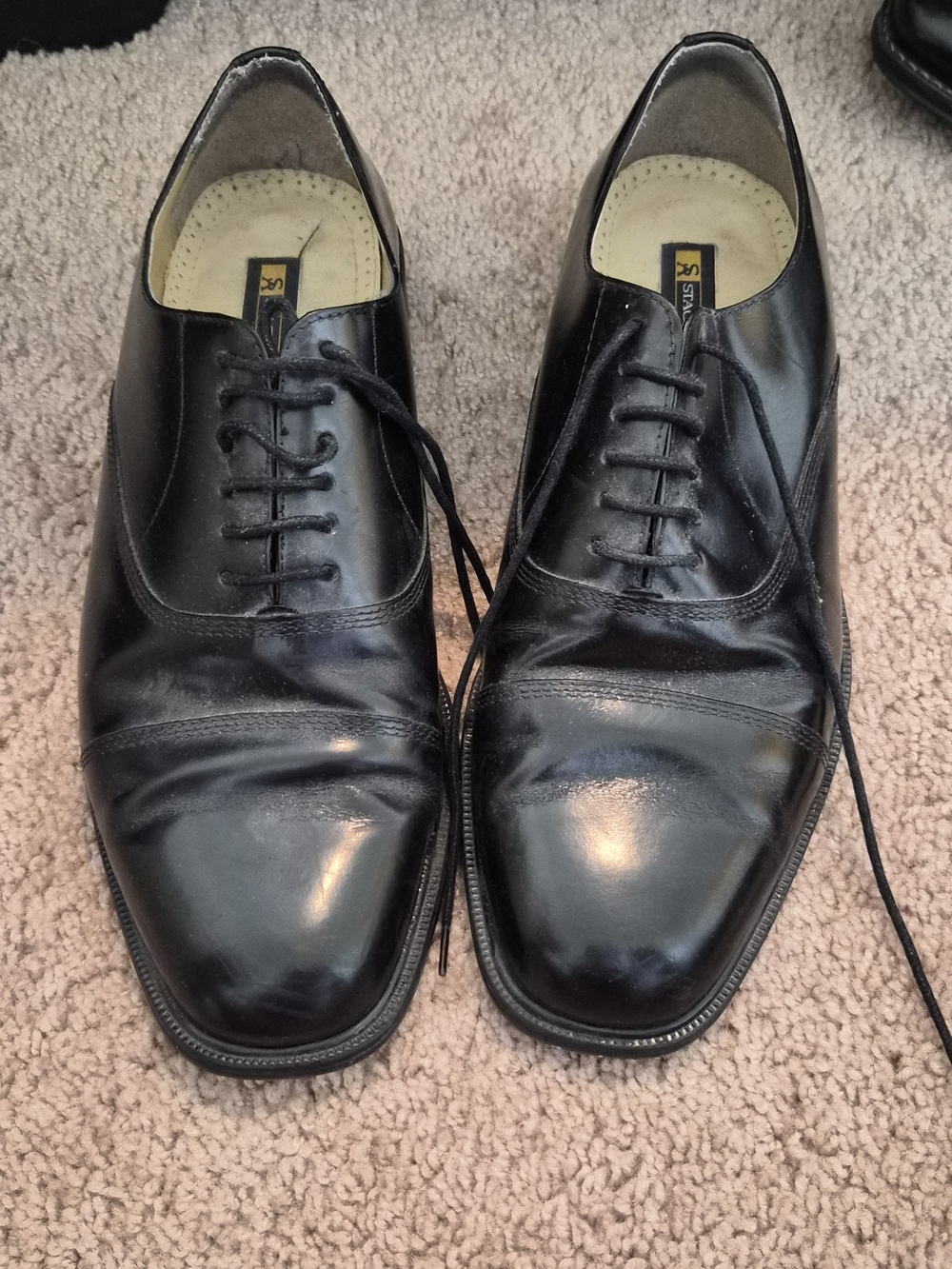 Stacy Adams Black Leather Lace-Up Cap-Toe Oxfords